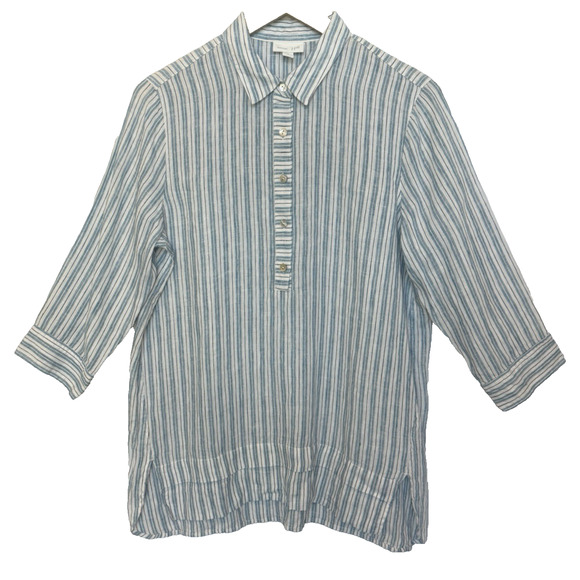 J Jill Love Linen Resort Minimalist Top Womens Size S Stripe Lagenlook Oversized - Picture 1 of 9